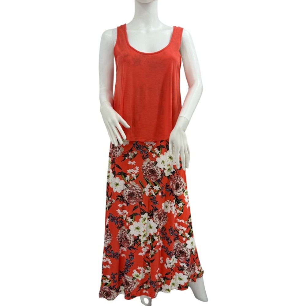 LASCANA Size 40 Maxi Dress Orange Floral Sleeveless Split Back Summer Boho